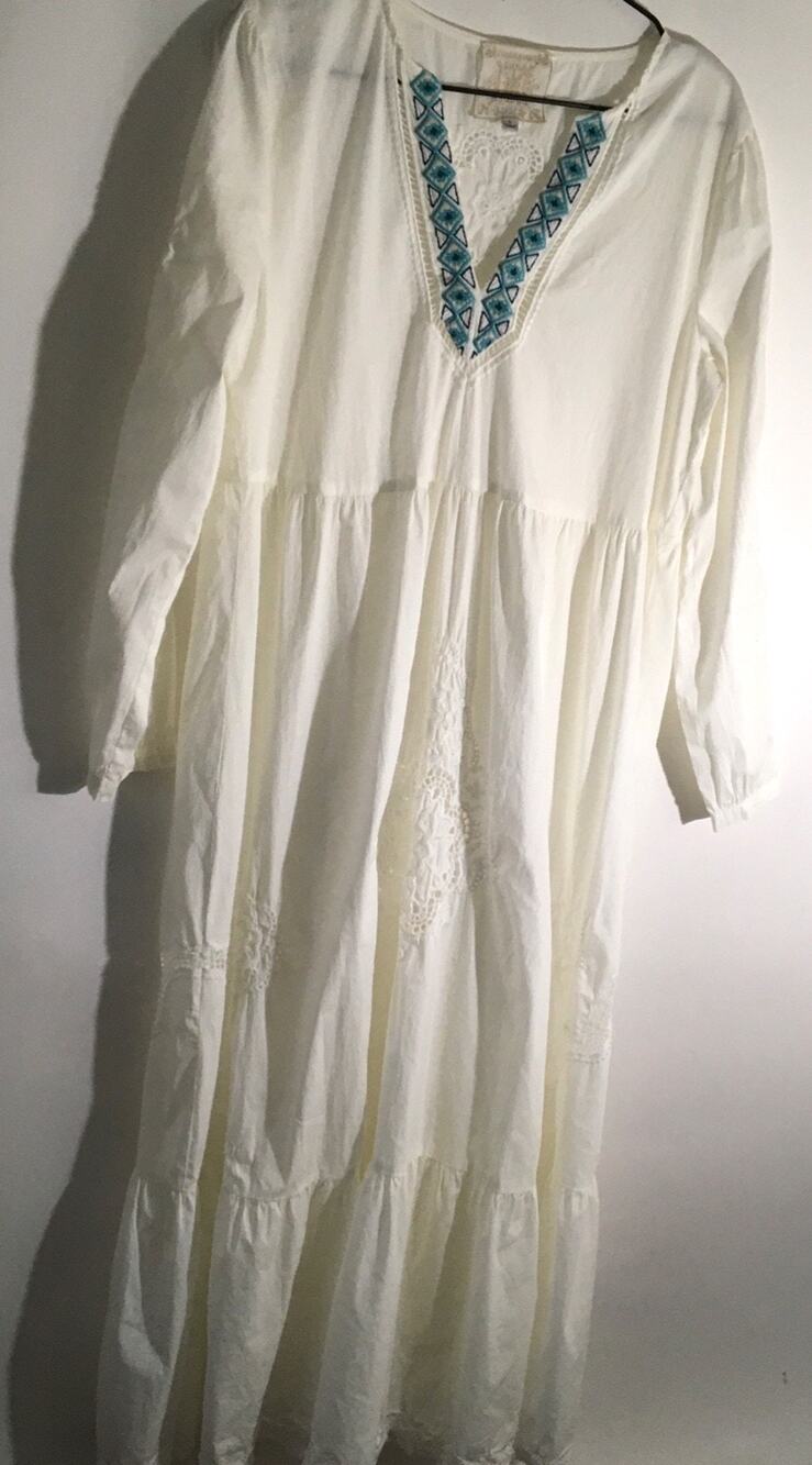 Johnny Was Baraz Midi Women's Size Small White Embroidered Eyelet Detail Boho